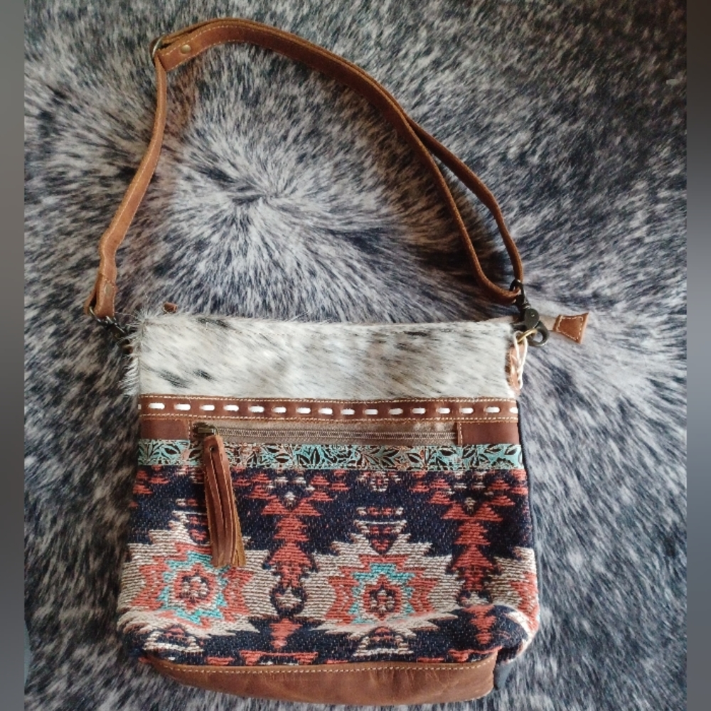 Myra cowhide & canvas crossbody bag